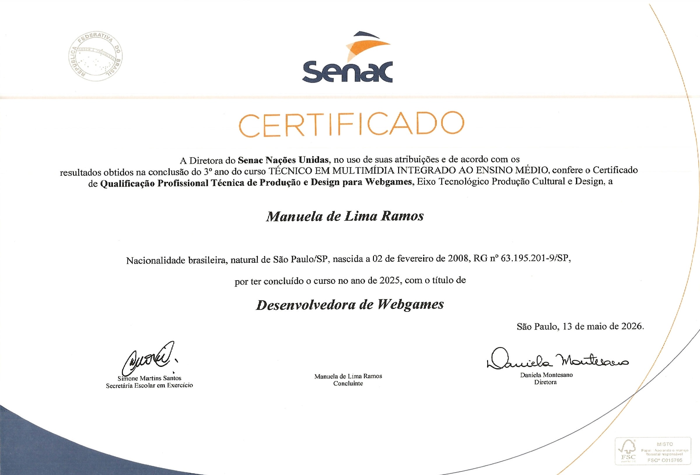 Certificado Produção e Design para Webgames